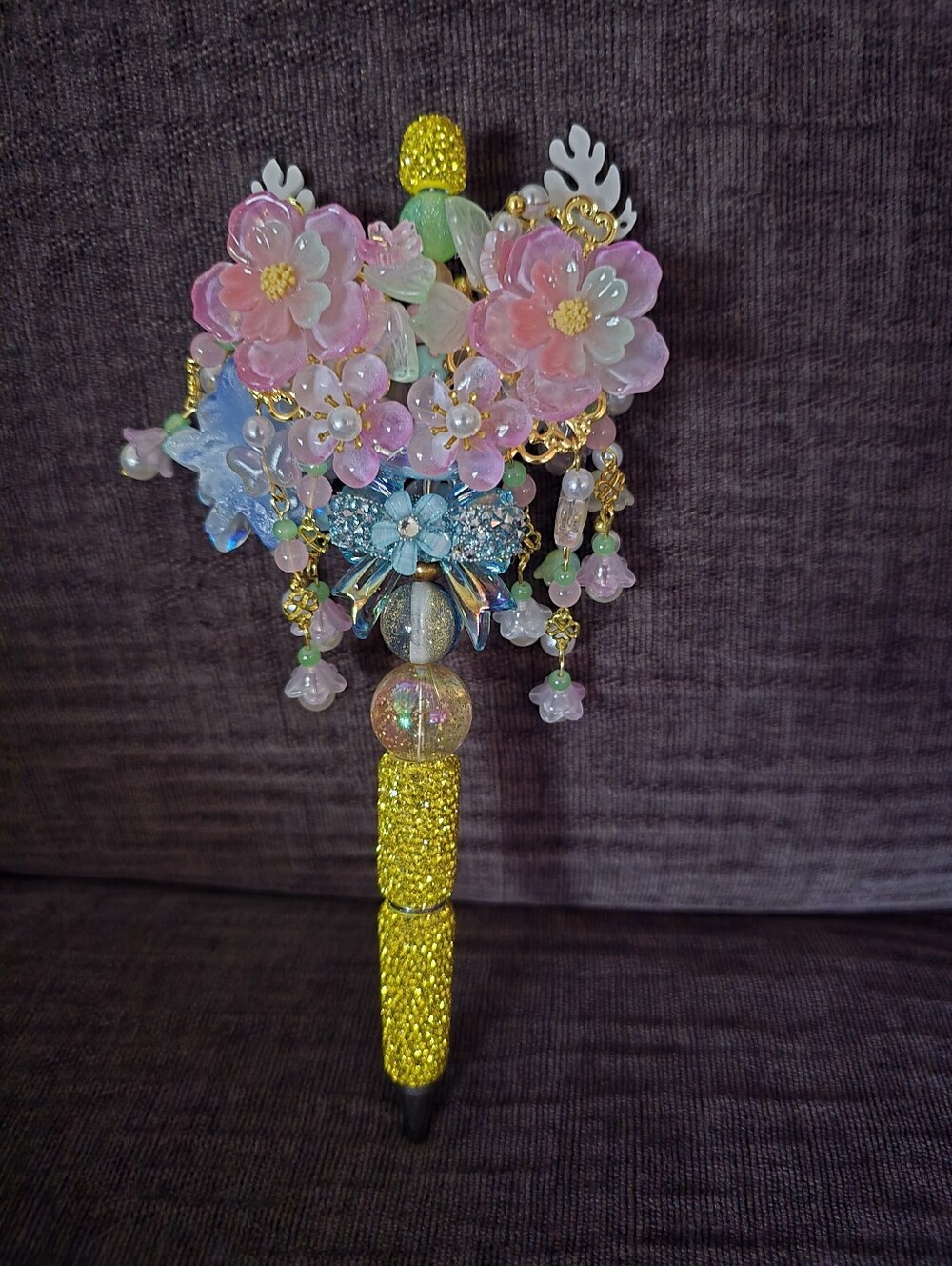 Handmade Yellow Floral Crystal Statement Super Moon Pen